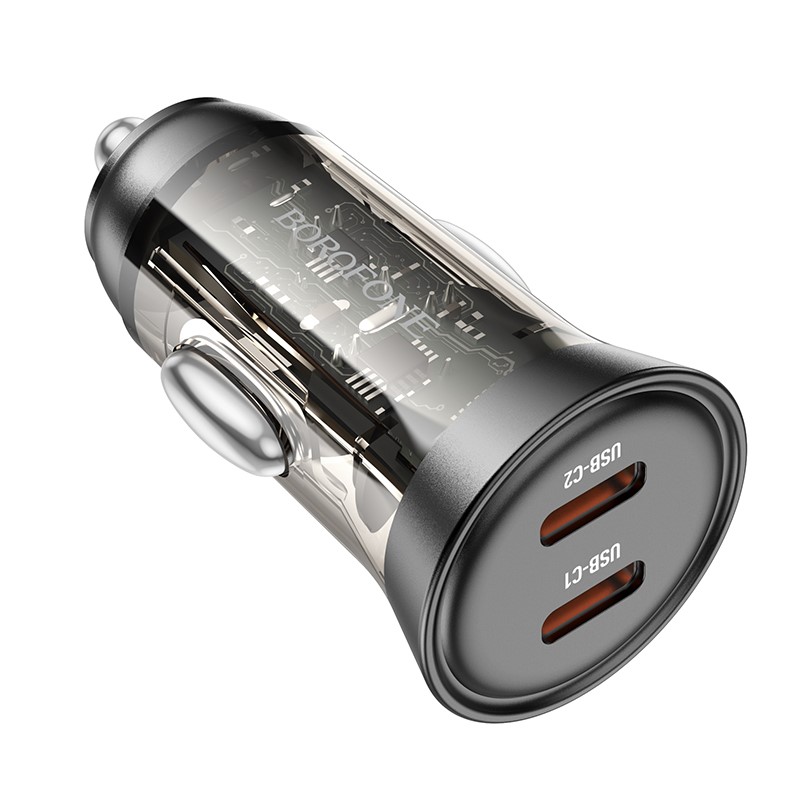 Incarcator Auto Borofone BZ26B Discovery 2xType C - PD 45W 3A - Transparent - 3 | YEO